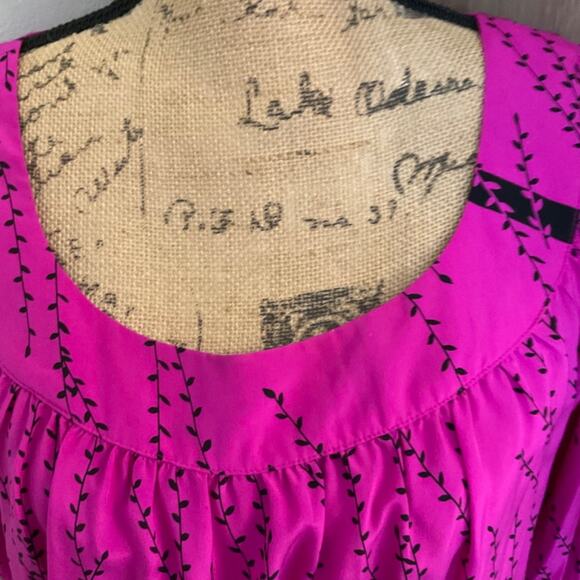 Silk Lux floral tunic square scoop neck pink black Y2k 100% silk top mini dress - Picture 3 of 16